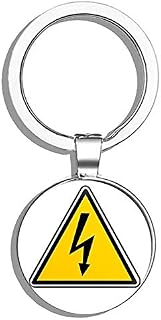 High Voltage Lightning Bolt Sign Business Safety (Warning Danger) Metal Round Metal Key Chain Keychain Ring