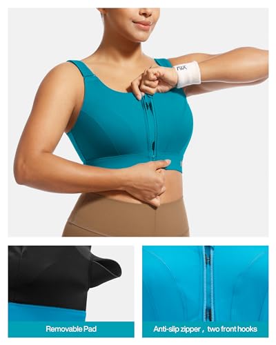 Image of Adjustable High Impact Sports Bras for Women Zip Front Full Coverage and Lift Padded Compression Tops