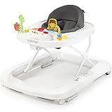 Kinder King 2 in 1 Folding Baby Walker, Activity Walker for Boys Girls, Learning-Seated, Toddler Walk-Behind w/Music Toys, Adjustable Height & Speed, Safety Bumper, Infant Walker Anti-Rollover, Grey