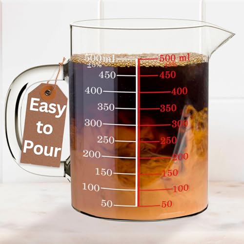 Caffeine Beaker Mug - Clear Caffeine Molecule Coffee Mugs With Handle - Borosilicate Glass Measuring Cup – Novelty Chemistry Science Teacher Gifts For Adults Women Men (Measuring Cup with Spout)