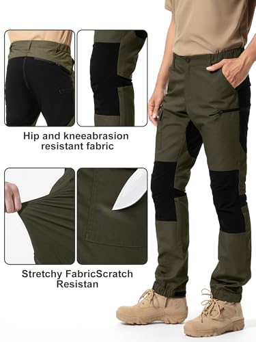 mosingle Mens Cargo Trousers Breathable Hiking Tactical Outdoor Pants Stretch Water Resistant Multi Pockets Combat Work Trousers #9925-Army Green-30 - Image 5