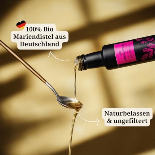Foto von Natulio Mariendistelöl Bio kaltgepresst 250ml - zur Ernährung sowie zur Hautpflege geeignet - reich an Vitamin E - zertifiziert nach DE-ÖKO-006