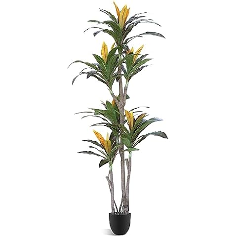 Waoops Artificial Dracaena Marginata Tree 6Ft Faux Plants with 6 Heads in Pot Fake Tree for Home Office Decor Indoor Outdoor Decoration Housewarming Gift… Cover