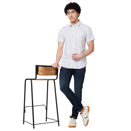 Image of Spykar Men's Regular Fit N /A Half Sleeve Striped Casual Shirts