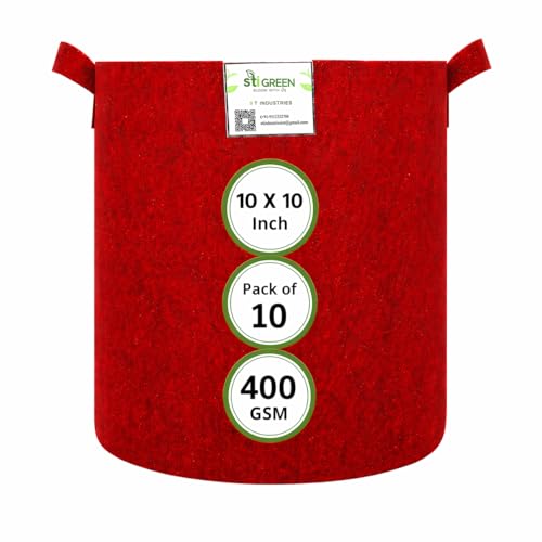 Image of Geo Fabric Grow Bags for Plants 10X10 Inch (Pack of 10) | 400 GSM Heavy Duty UV-Protected Round Maroon Colour Plant Bags for Terrace and Vegetable Gardening | Strong & Reusable|