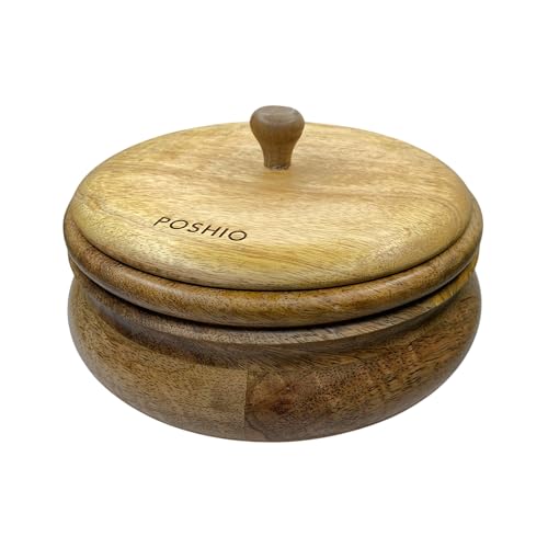 Image of POSHIO Wooden Casserole Hotpot Box with 1 Ladle, Breads Storage & Serving Box | Mango Wood Container | Non-Toxic Polished Serveware- Natural Wood Finish (1, Natural, 9x9x4in, Style 1)