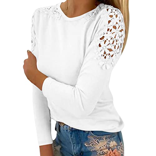 Bluse Damen Elegant Spitzenärmel Langarmshirt Sommer Einfarbig Tshirt...