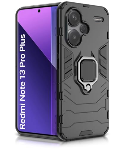 Image of WOW IMAGINE Shock Proof Back Case Mobile Cover for Xiaomi Mi Redmi Note 13 Pro Plus 5G | Back Cover Case (Tough Armor | Hybrid PC + TPU | Ring Holder & in-Built Kickstand | Black)