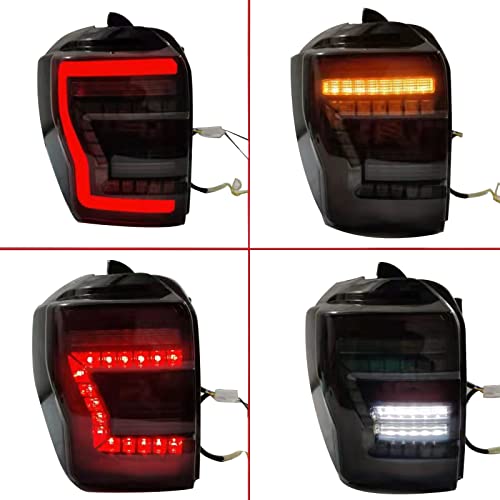 WANGDUOYU Tail Light Assembly Compatible with Toyota 4Runner 2010-2021,Black Sequential Fiber Optic LED Tail Lights with Turn Signal Reverse Brake,Smoked Lens Rear Replacement Lights Plug and Play