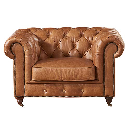 Crafters And Weavers Top Grain Vintage Leather Chesterfield Style Arm Chair #TOP1