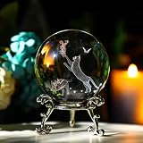 ZEERSHEE 60mm 3D Crystal Ball with Stand Glass Cat Figurine Laser Engraved Cats Sphere Glass Paperwe