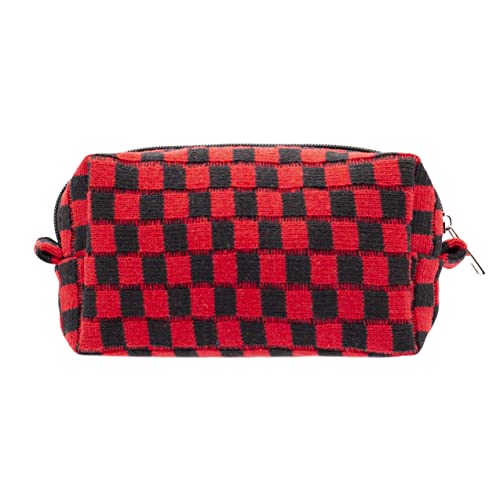 Checkered Makeup Bag for Purse, Small Travel Cosmetic Pouch,Red Black