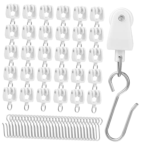 NAMOARLY 30pcs Curtain Track Gliders with Hooks Smooth Sliding Rollers for Easy Curtain Hanging Compatible with Curtains for Windows Bedrooms and Living Rooms