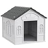 PawHut Plastic Dog House, Water Resistant Puppy Shelter Indoor Outdoor with Door, Easy to Assemble, for Medium and Small Dogs, Gray