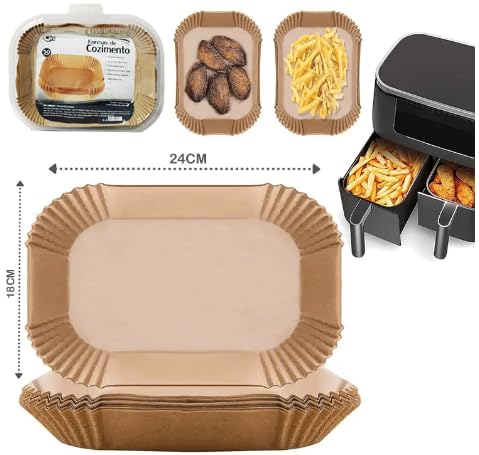 50 PEÇAS Forma Forro de papel para Airfyer Descartável Retangular 24x18cm Antiaderente para Dual Air