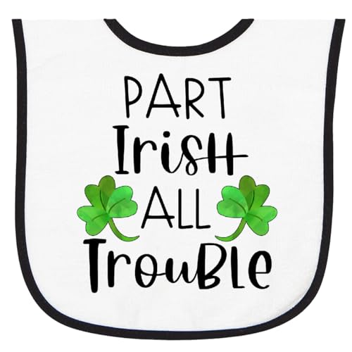 inktastic Part Irish All Trouble St. Patrick's Day with Green Clovers Baby Terry Cloth Bib White and Black 3a263
