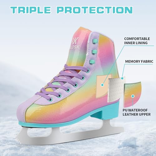 HALOSK Premium Leather Womens/Girls Figure Ice Skates - Memory Foam Collar Beginner Youth Ice Skates with Stainless Steel Blade, Women Size 5 6 7 8 9 10, Gradient by HALOSK - Image 4
