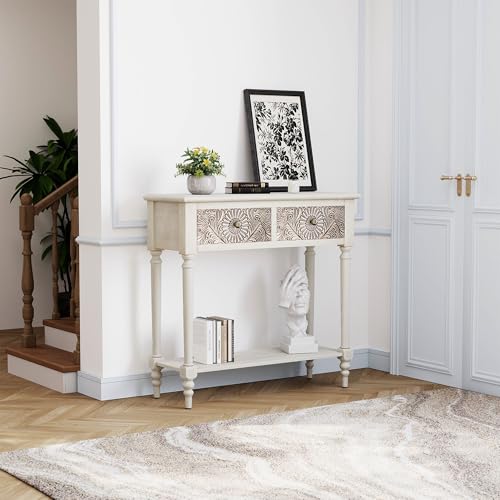 COSIEST Console Table with 2 Drawers, MDF Narrow Entryway Table with Storage Shelf, Wood Accent Sofa Table for Living Room, Entrance, Hallway, Couch, Light Grey - Image 9