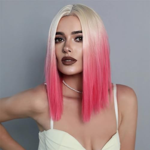 Peluca corta Bob con flequillo de pelo sintético recto y ondulado natural para mujer 4