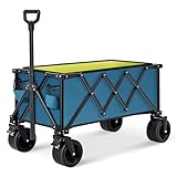 WARMHONIU Beach Wagon Cart with Big Wheels for Sand, Aluminum Collapsible Folding Wagon, Heavy Duty Foldable Cart with Removable Wheels, Outdoor Utility Wagon for Sand, Camping, Garden