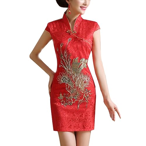 Cheongsam Shanghai Story en satin rouge robe chinoise mariage XXL