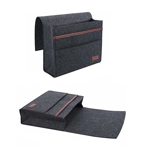 WZLL.SLSP Bedside Caddy for Dorm and Bed Storage - Black Felt Organizer with 5 Pockets for Book...