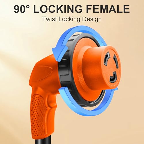 Image of RV 30 Amp to 110 Adapter with Locking Connector, 5-15P to L5-30R | 90 Degree Design, Upgraded Grip Handle, Twist Lock Connection, 12 Inch, 125V 1875W