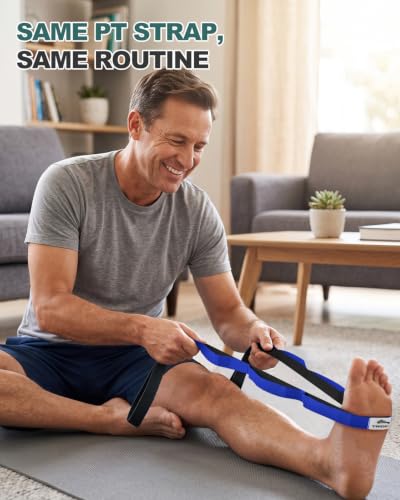 Image of Trideer Stretching Strap with Loops & Leg Lifter, Non-Elastic PT Strap | Leg Lifter Mobility Aid, Non-Elastic PT Stretching Strap, Multi-Loop Grip Control, Home Recovery Support