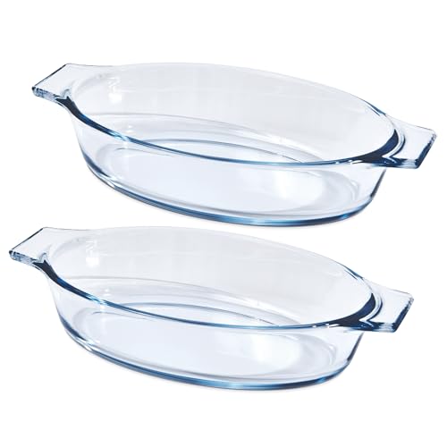 Small Casserole Dishes Oval 2 Pack, 23oz Glass Au Gratin Baking Dish, Individual Oval Baking Pan for Oven Microwave Air Fryer, 1 or 2 Person Servings, Bakeware Clear Prep Bowls with Handle by Yomvzake - Used condition - US$18.04