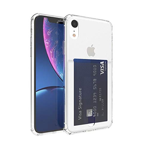 ANHONG iPhone Xr Clear Case with Card Holder, [Slim Fit][Wireless Charger Compatible] Protective Soft TPU Shock-Absorbing Bumper Case with Soft Screen Protector , Compatible iPhone Xr 6.1 Inch