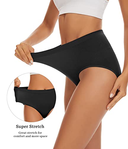 Sayceli Breathable Women's Underwear, Soft High Waisted Tummy Control Panties Ladies Seamless Stretch Full Coverage Briefs Black #TOP3