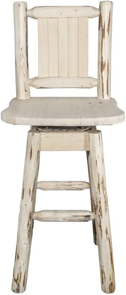 Montana Woodworks 30" Wood Barstool with Back and Swivel in Natural