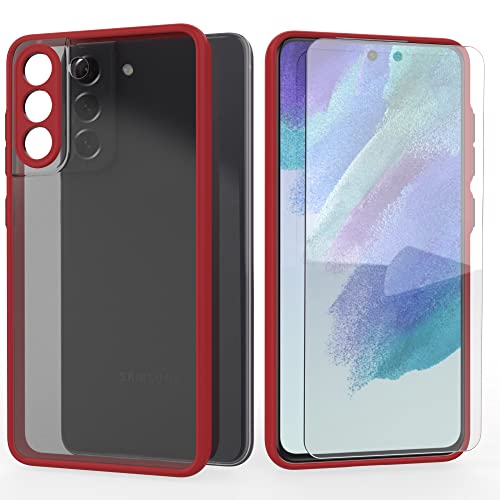 THIYUFUNS Funda para Samsung Galaxy S21 FE 5G con Protector Pantalla,Silicona TPU para Samsung Galaxy S21 FE 5G - Rojo Cover