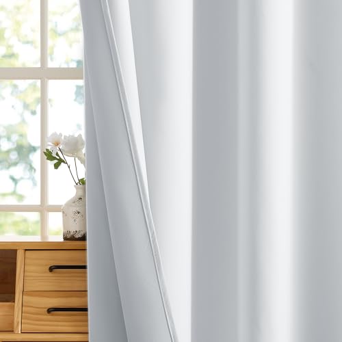 RYB HOME 100% Blackout White Short Curtains, Thermal Insulated Total Room Darkening Noise Reducing Curtains Tier for Cafe Kicthen Basement, 42 inches Wide by 36 inches Long