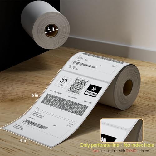 2 Rolls 4\" x 6\" Direct Thermal Printer Label, 250 Labels/Roll, Total 500 Thermal Shipping Labels, Strong Adhesive, Commercial Grade, Perforated, Compatible with Most Thermal Printers (NOT for DYMO) - Thumbnail 2