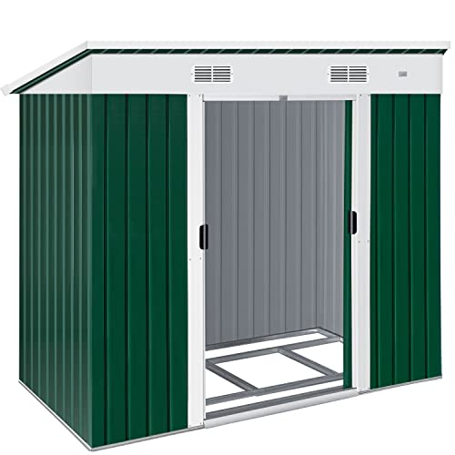 KESSER® - Abri à appareils L en métal 3,4 m³ avec Fondation | 196 x 122 x 180 cm | 2 x Portes coulissantes & fondations | Abri à appareils | Cabinet de Jardin | Toit en Pente (Anthracite)