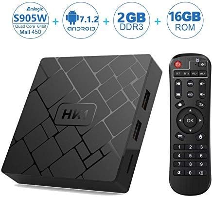 Android Tv Box, Android 7.1 2GB RAM 16GB ROM Amlogic S905W 4K Quad Core A53 Processor 64 Bits Support WiFi/H.265/HDMI2.0 Output/LAN/USB with Remote Android Box HK1