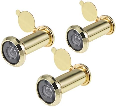 uxcell Door View, Solid Brass 220-degree Door Viewer with Cover for 1-3/8 to 2-1/4 Inch Thick Doors, Polished Gold Finish, 3 Pcs