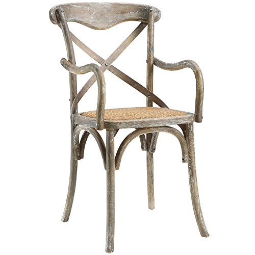 Modway Gear Rustic Modern Farmhouse Elm Wood Rattan Dining Armchair In Gray #TOP7
