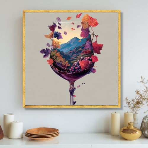 Tableau sur toile haute définition paysage de montagne et feuille de vigne d'automne