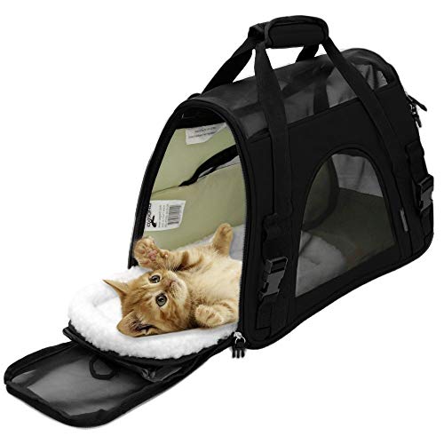 Airline Approved Pet Carrier - Soft-Sided Carriers for Small Medium Cats and Dogs Air-Plane Travel On-Board Under Seat Carrying Bag with Fleece Bolster Bed For Kitten Cat Puppy Dog Taxi - Thumbnail 4