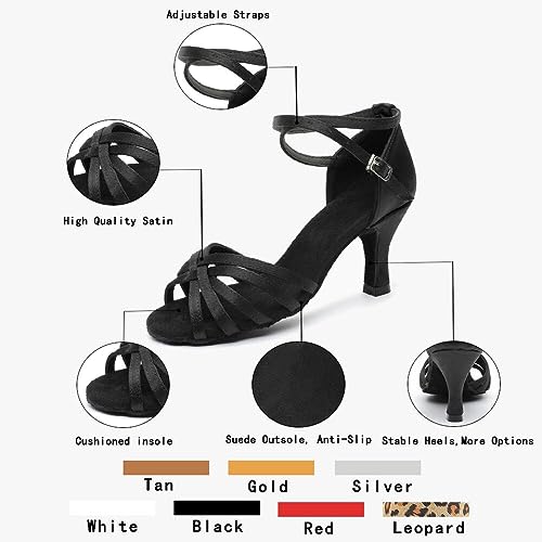 MSMAX Women Latin Dancing Shoes Mid Heel Character Ballroom Dance Shoe for Women Black 9 M US Women3