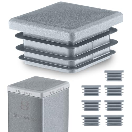 EMFA Tapón para Tubo Cuadrado 18x18 mm – Tapón Gris con Láminas de Plástico 1,8x1,8 cm – Terminal de Tubo – 8 Piezas