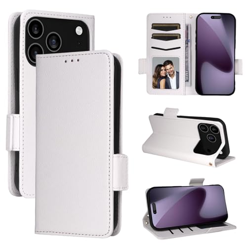 Étui en cuir iPhone 13 Pro Max blanc avec finitions soignées et rabat