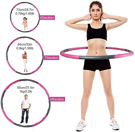 Hula Hoop, Weighted Hula Hoops for Fitness Gym Yoga with Jump Rope for Weight Loss Detachable Design Soft Fitness Hoola Hoop for Adults Ladies 2.2lbs/1 kg/Pink-Gray by Obozo