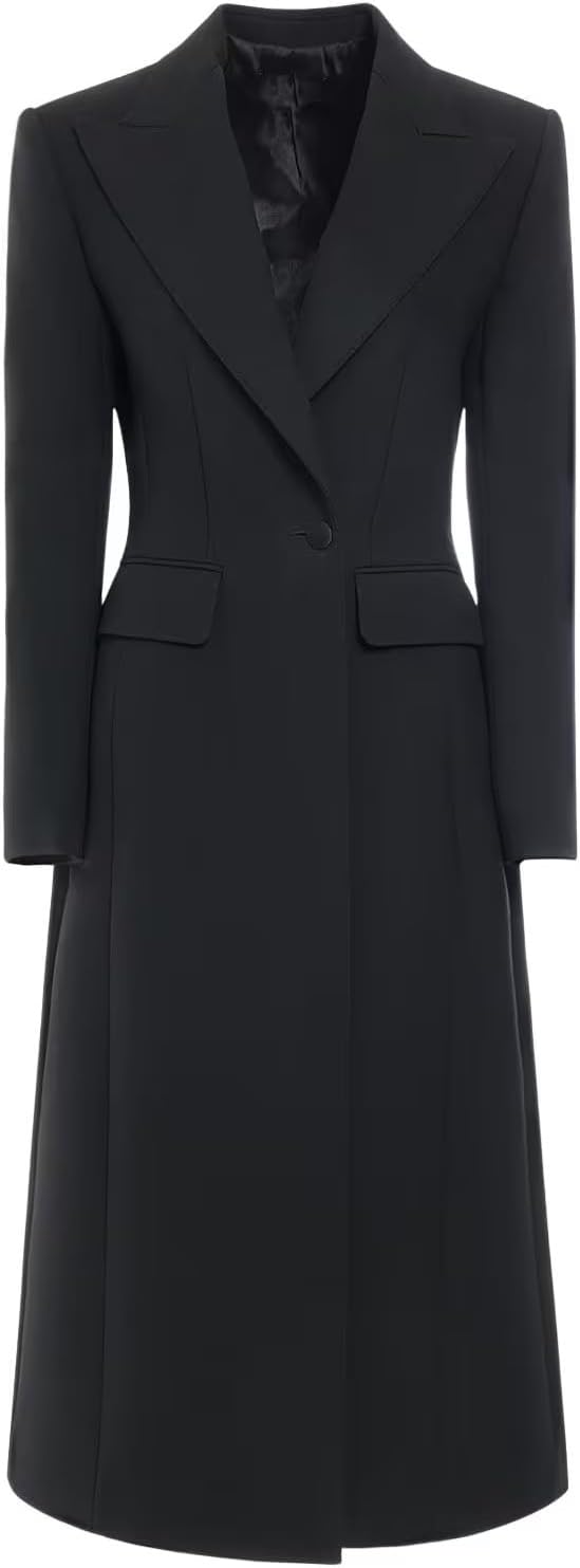 Women's Peak Lapel Suit Jacket Long Blazer Formal Business One Button Coat