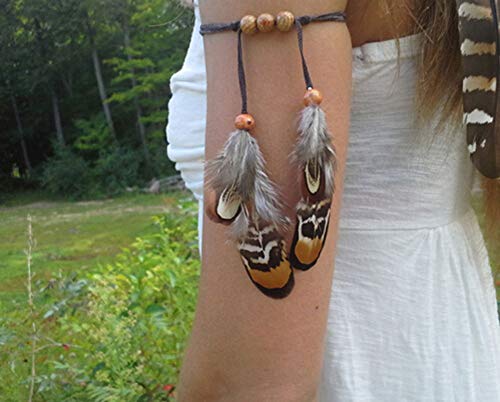 Teppylony Set Of 2 Hippie Peacock Feather Headwear Bohemian Tassels Headband Headdress With Armband Gypsy Woman Indian Fashion Head Chain And Headpiece (Black) #TOP3