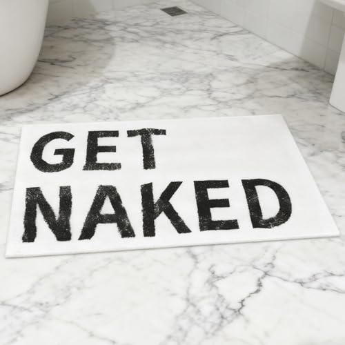 Get Naked Badematte, Schwarz und Weiß Badezimmerteppich, Get Naked Bath Mat 40x60 cm, Badteppich Schwarz Weicher, Rutschfest, Waschbar, Niedlicher Badteppich Geeignet für Bad, Küche und Wohnzimmer