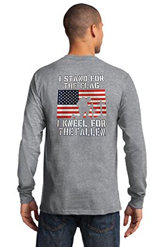 Political I Stand for Flag Kneel for Fallen Long Sleeve T Shirt Back Print M Sport Gray