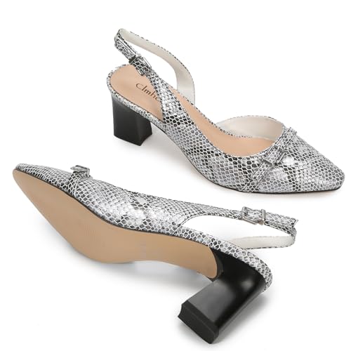 Women's Slingback Pumps Block Heel Big Pointed Toe Shape Snake PU Leather Sexy Dress Shoes3